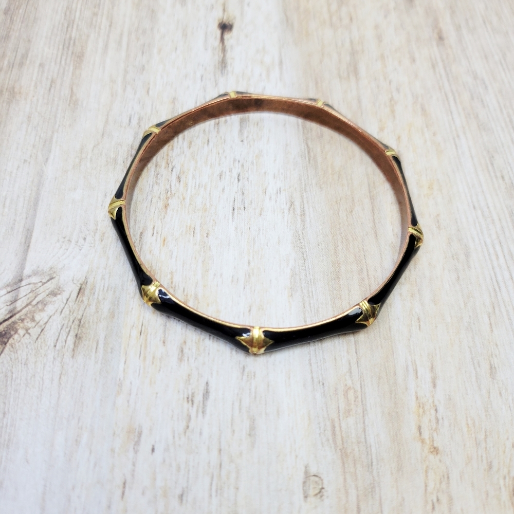 Vintage Mid-Century Black Enamel Bamboo Theme Bangle Bracelet